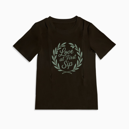 New Mom Gift | "Love at First Sip" Zipper Nursing Tee | Breathable Cotton
