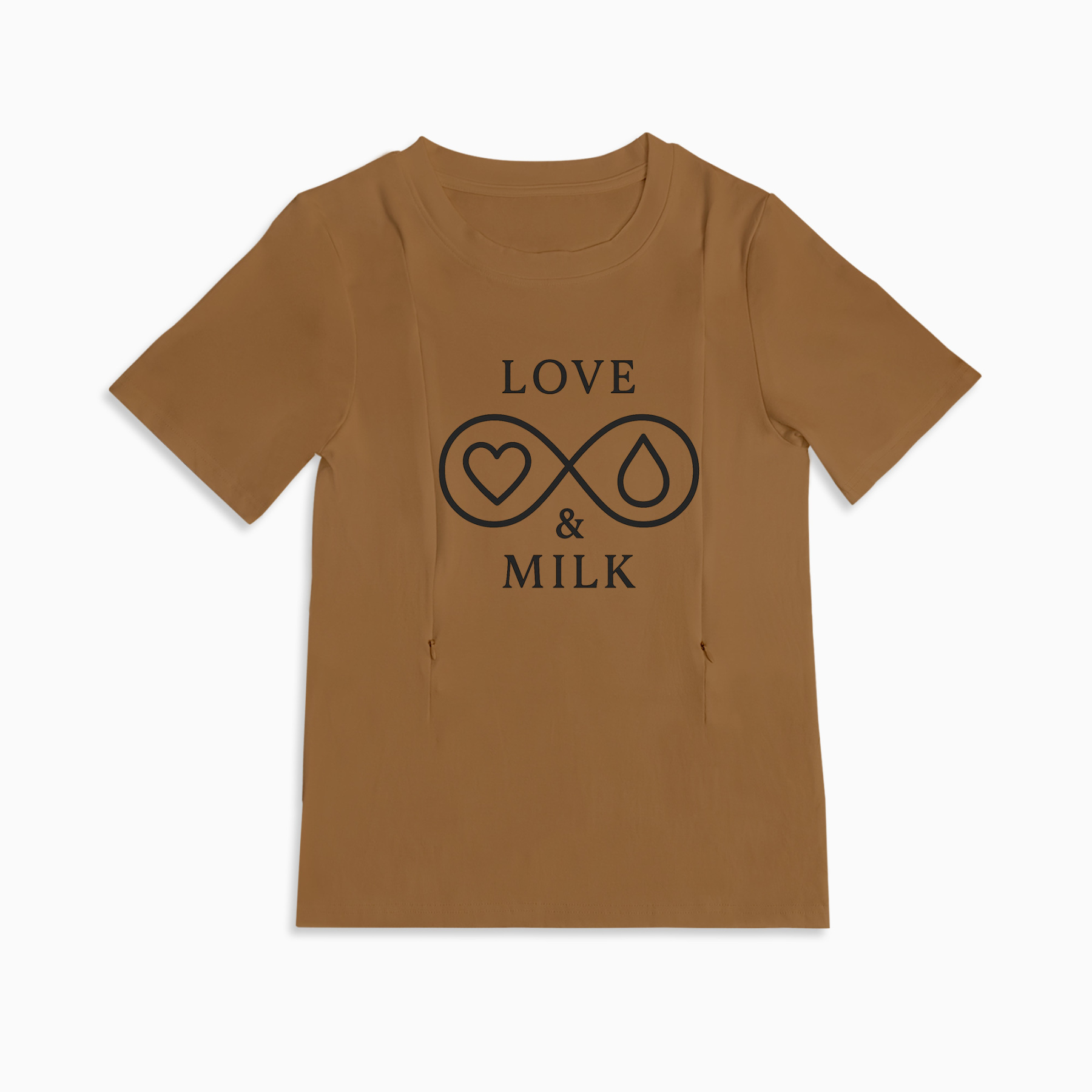 Cotton Nursing T-Shirt with Zippers | Love & Milk Slogan