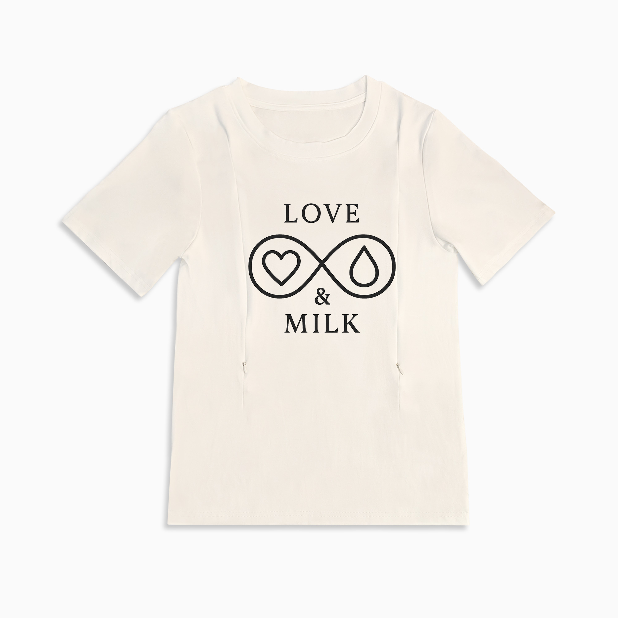 Cotton Nursing T-Shirt with Zippers | Love & Milk Slogan