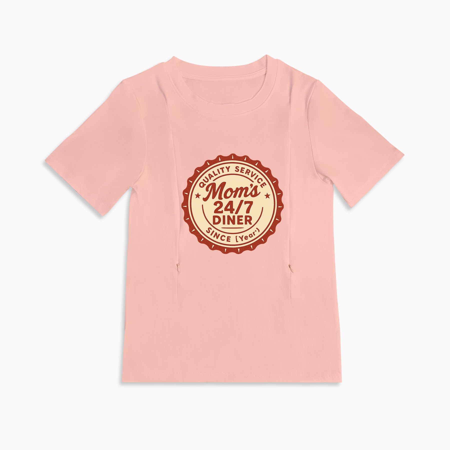 Cotton Breastfeeding Tee | 24/7 Diner Print | Easy Zipper Access