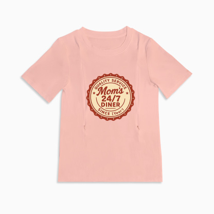 Cotton Breastfeeding Tee | 24/7 Diner Print | Easy Zipper Access