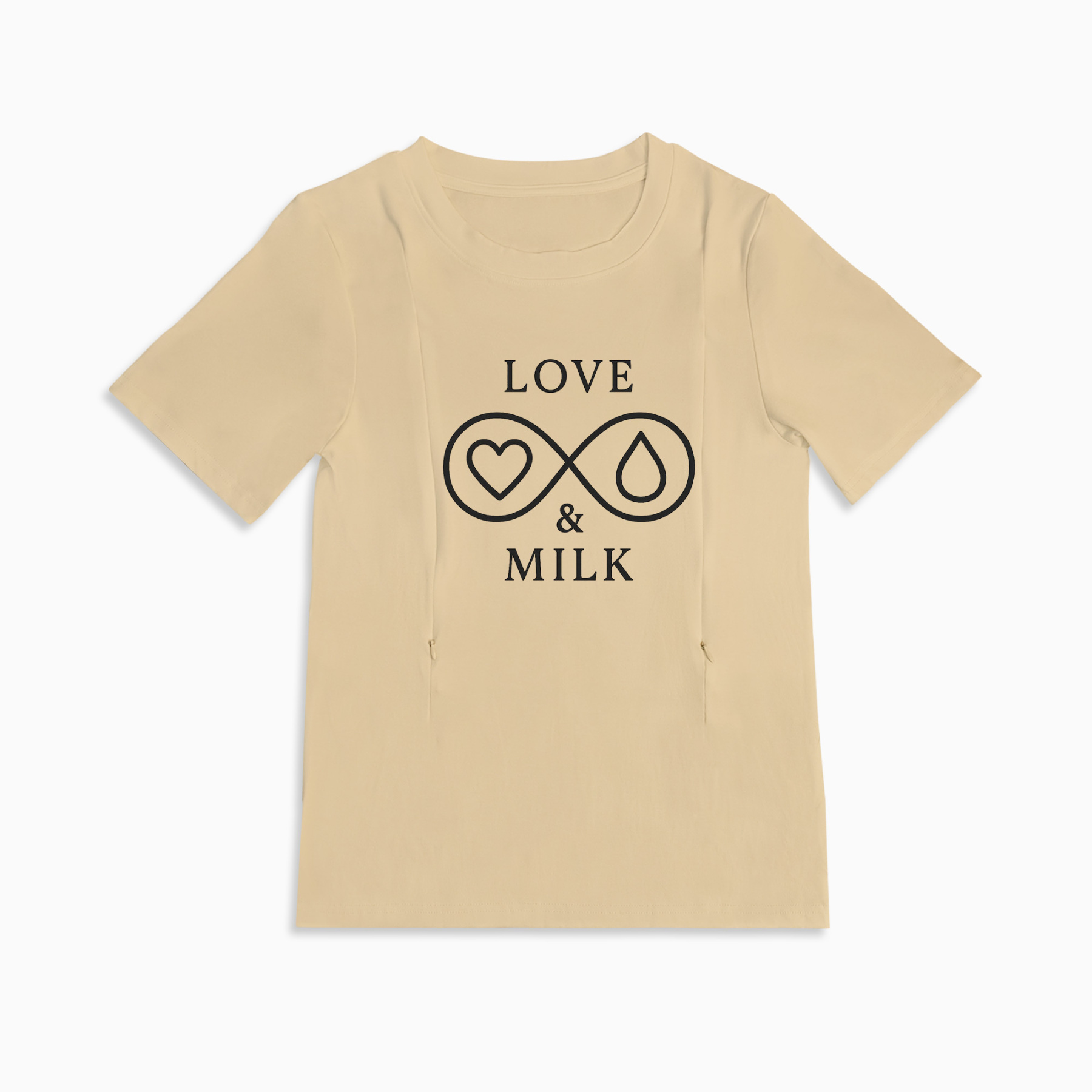 Cotton Nursing T-Shirt with Zippers | Love & Milk Slogan