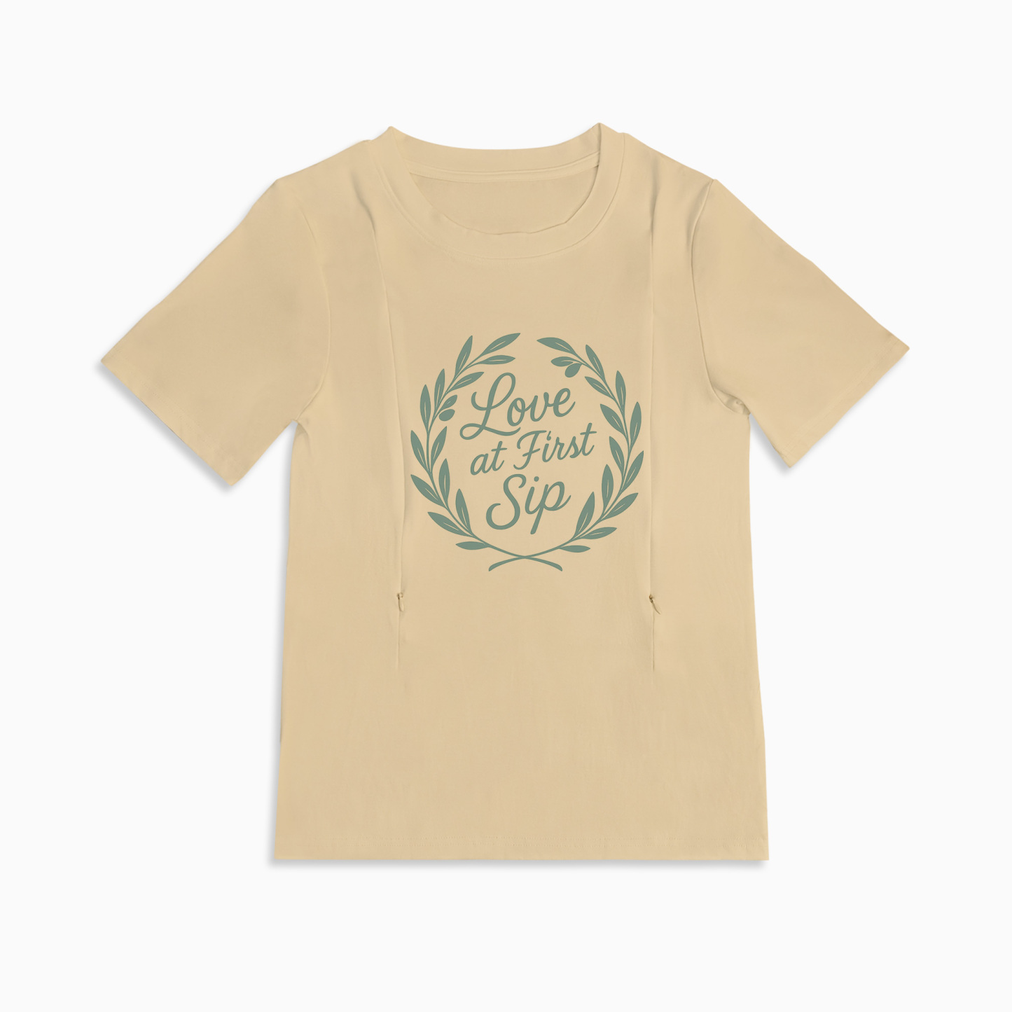 New Mom Gift | "Love at First Sip" Zipper Nursing Tee | Breathable Cotton