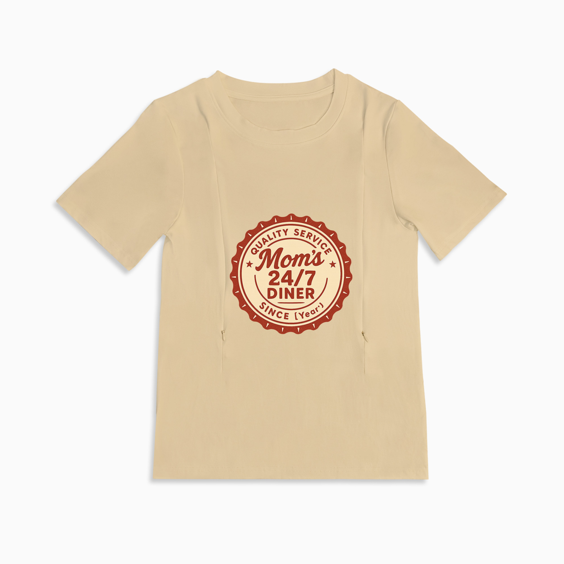 Cotton Breastfeeding Tee | 24/7 Diner Print | Easy Zipper Access