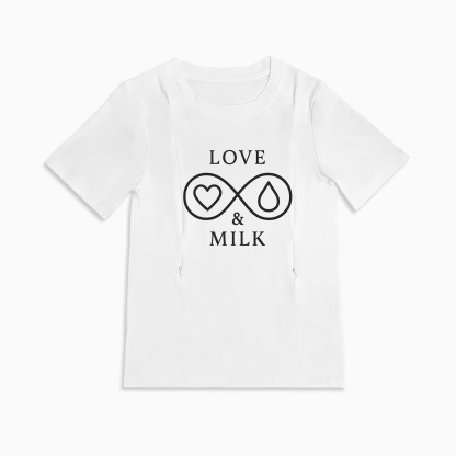 Cotton Nursing T-Shirt with Zippers | Love & Milk Slogan