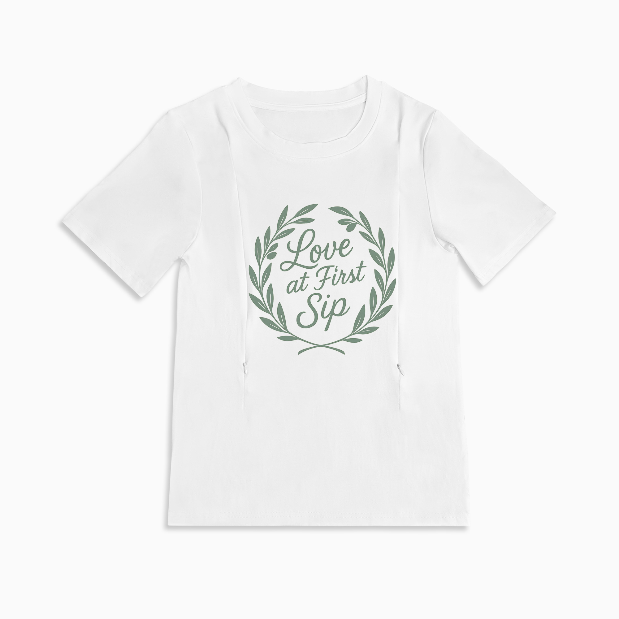 New Mom Gift | "Love at First Sip" Zipper Nursing Tee | Breathable Cotton
