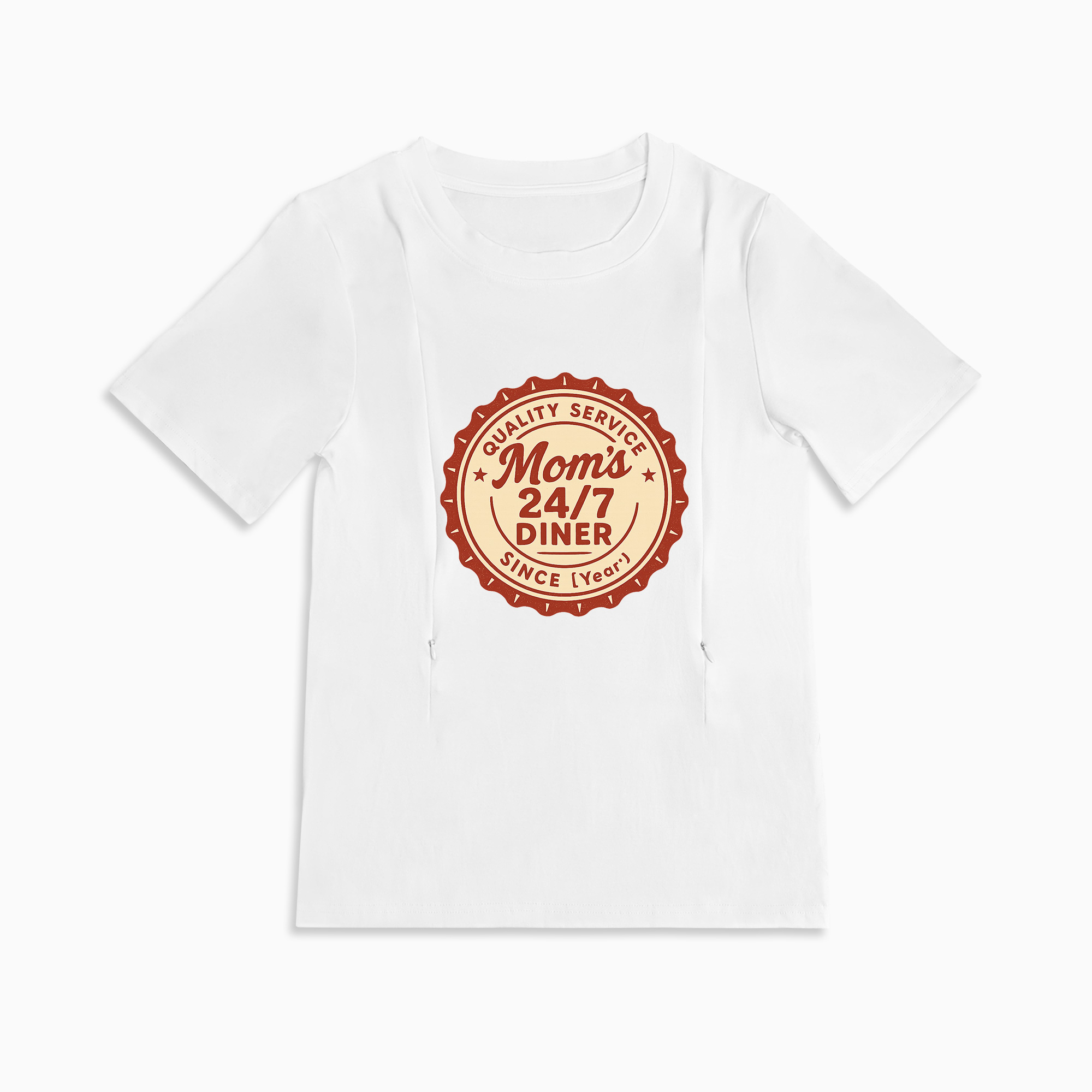 Cotton Breastfeeding Tee | 24/7 Diner Print | Easy Zipper Access