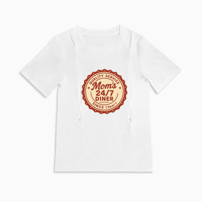 Cotton Breastfeeding Tee | 24/7 Diner Print | Easy Zipper Access