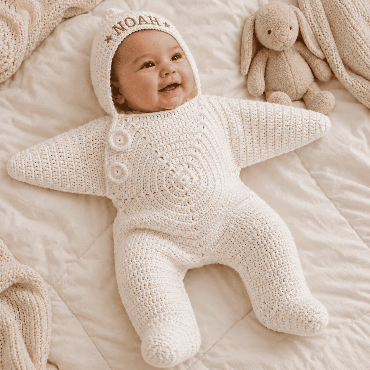 Knitted Starfish Hooded Baby Wrap Outfit