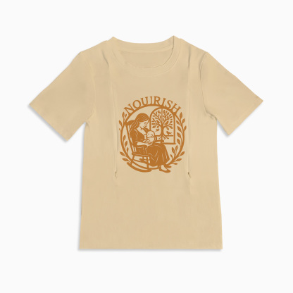 Postpartum T-Shirt for Nursing | Nourish Slogan | Zipper Access