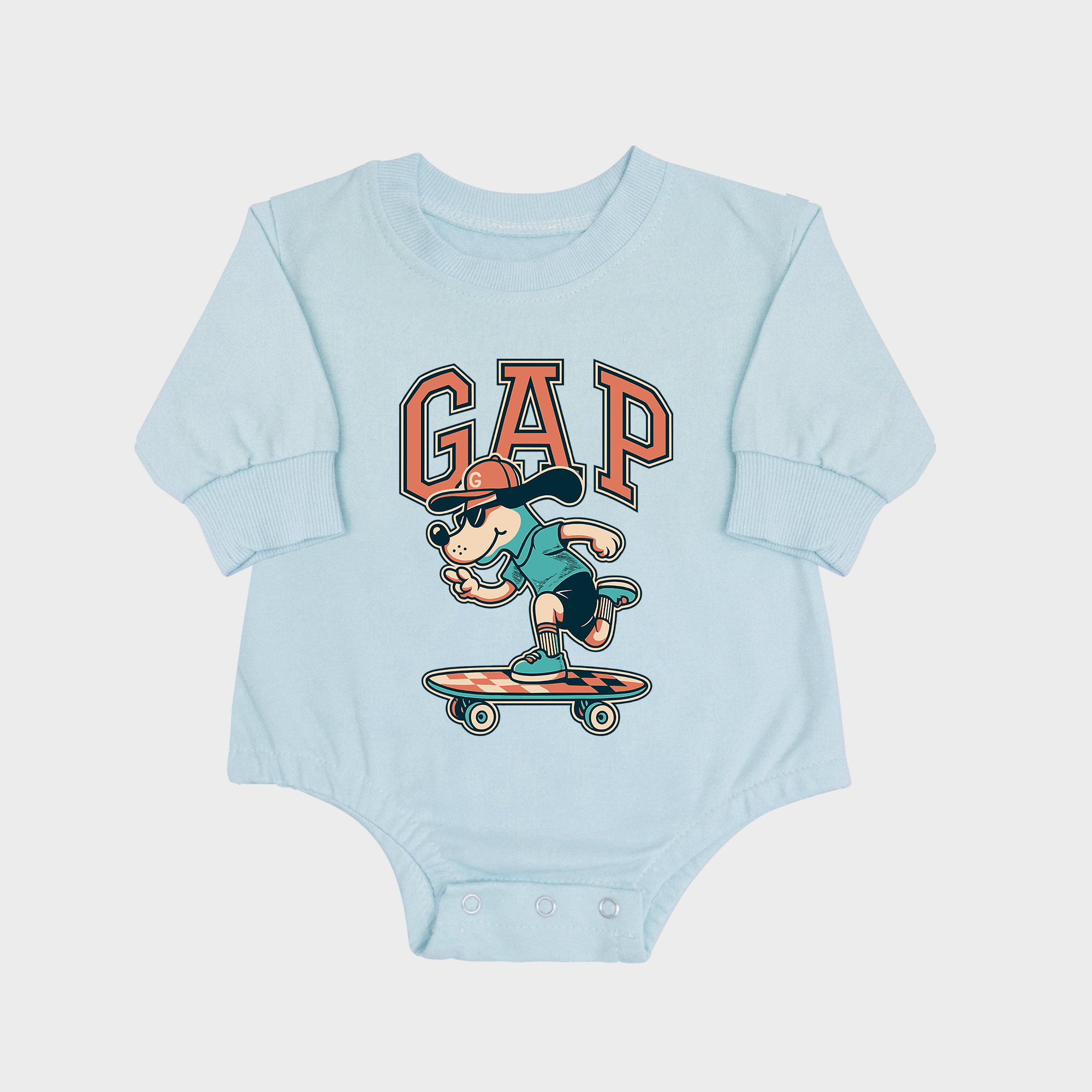 Skateboard Dog Long-sleeved Triangle Onesies Aqua baby romper