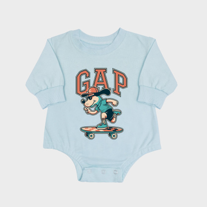 Skateboard Dog Long-sleeved Triangle Onesies Aqua baby romper