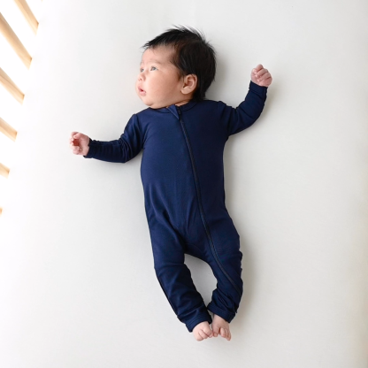 Baby Zipper Rompers in Navy