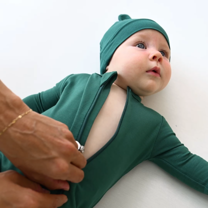 Baby Zipper Rompers in Emerald
