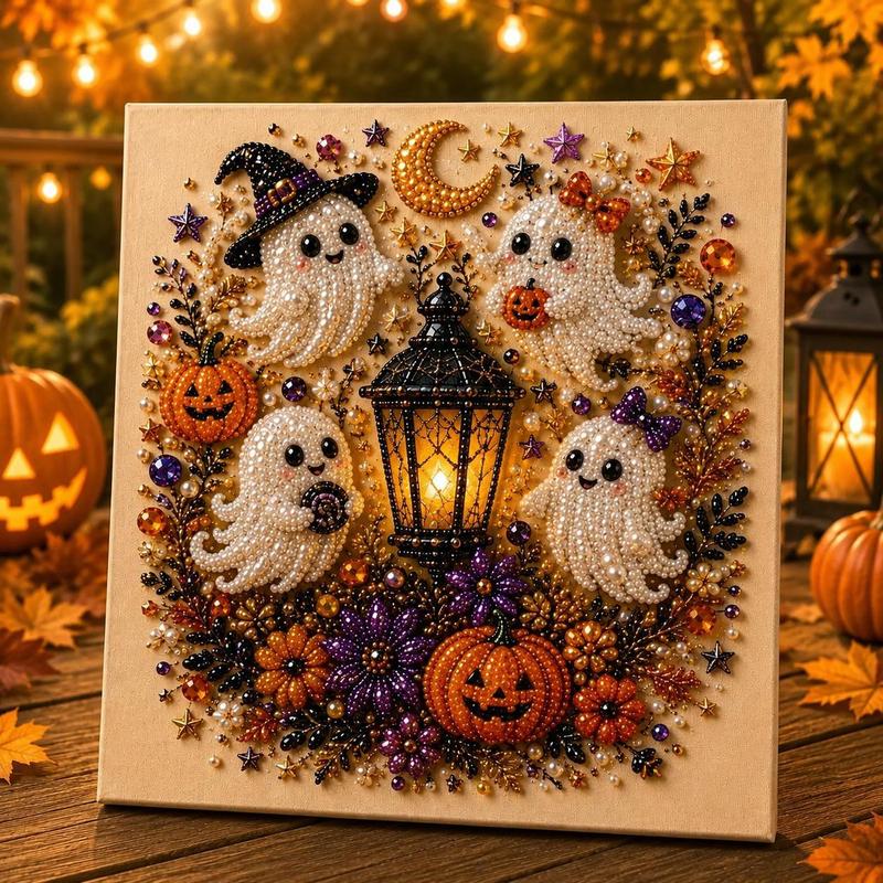 Cute Ghost Diamond Painting Kit – 3D Halloween Pearl Bead Wall Art