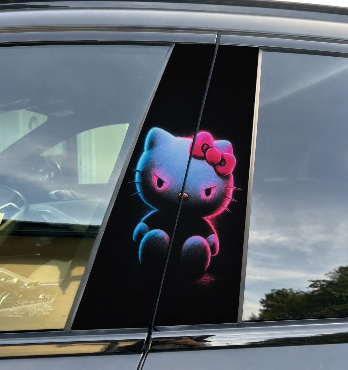 Cute Rebel Kitty Car Pillar Wrap - Premium Vinyl B-Pillar Decal, Universal Fit