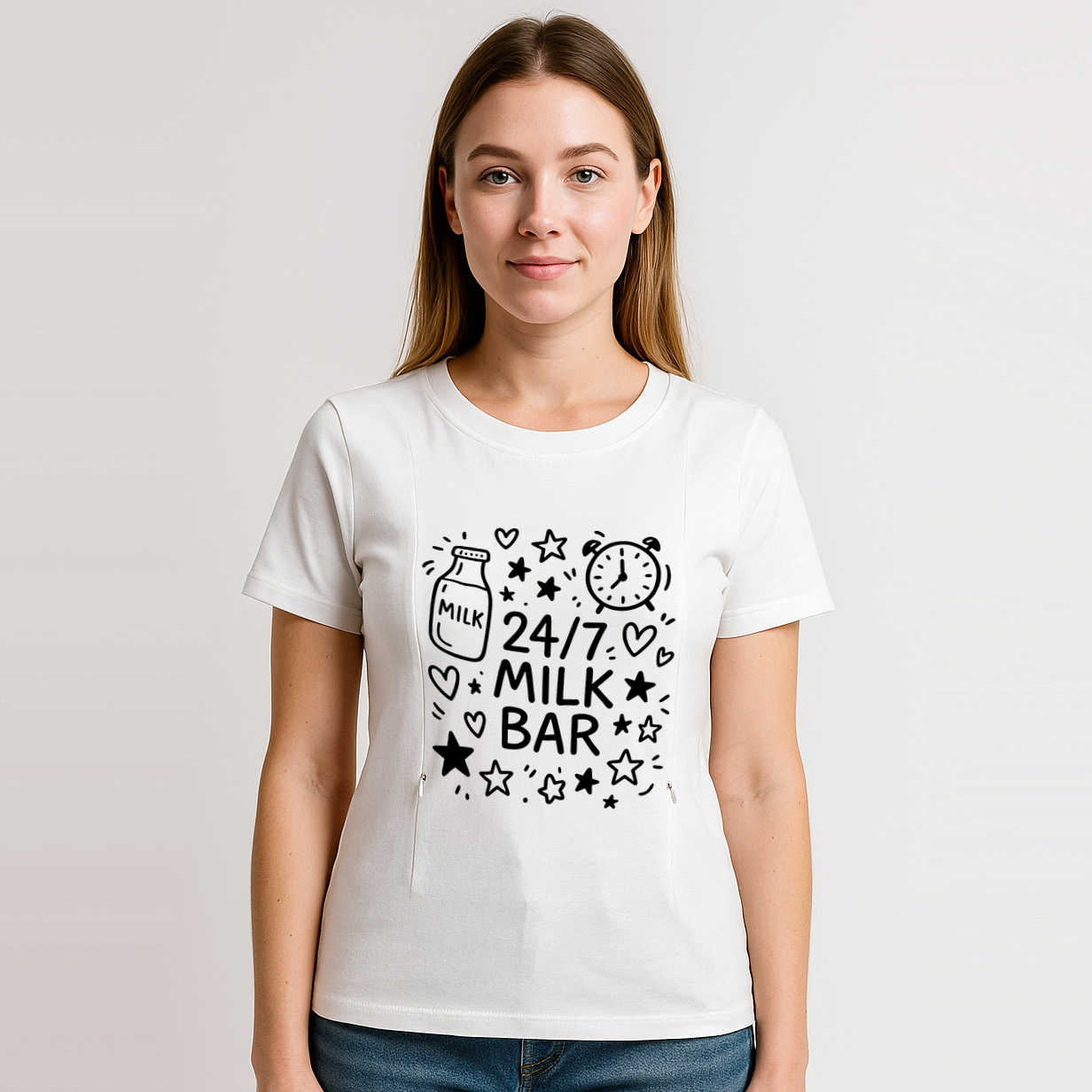 Breastfeeding T-Shirt for New Moms | 24/7 Milk Bar Funn | brand