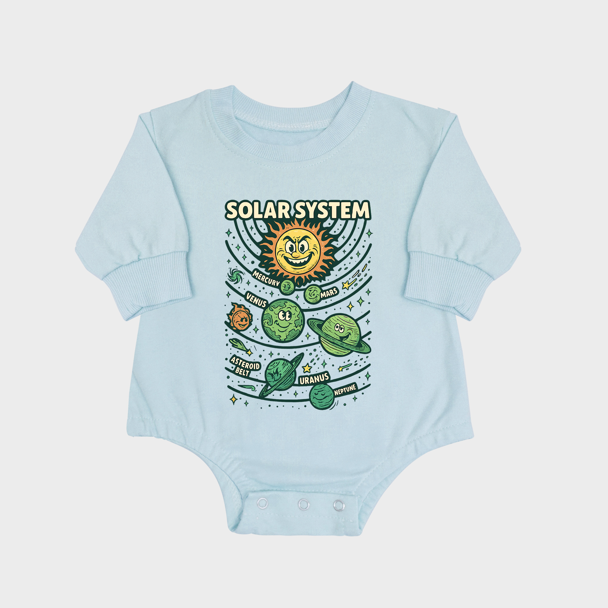 Solar System Long-sleeved Triangle Onesies Aqua baby romper