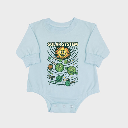 Solar System Long-sleeved Triangle Onesies Aqua baby romper