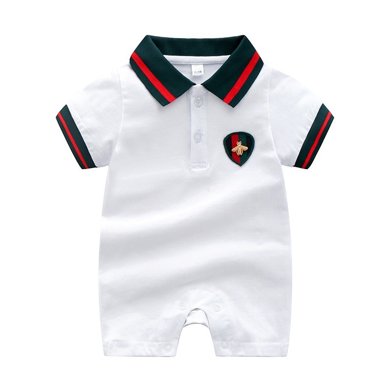 Baby Boy Polo Collar Knit Short-Sleeve Jumpsuits