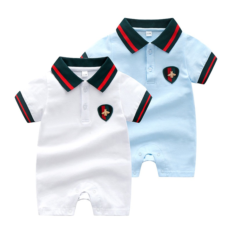 Baby Boy Polo Collar Knit Short-Sleeve Jumpsuits