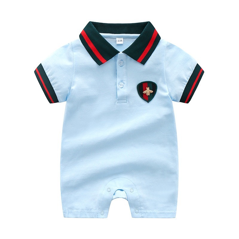 Baby Boy Polo Collar Knit Short-Sleeve Jumpsuits
