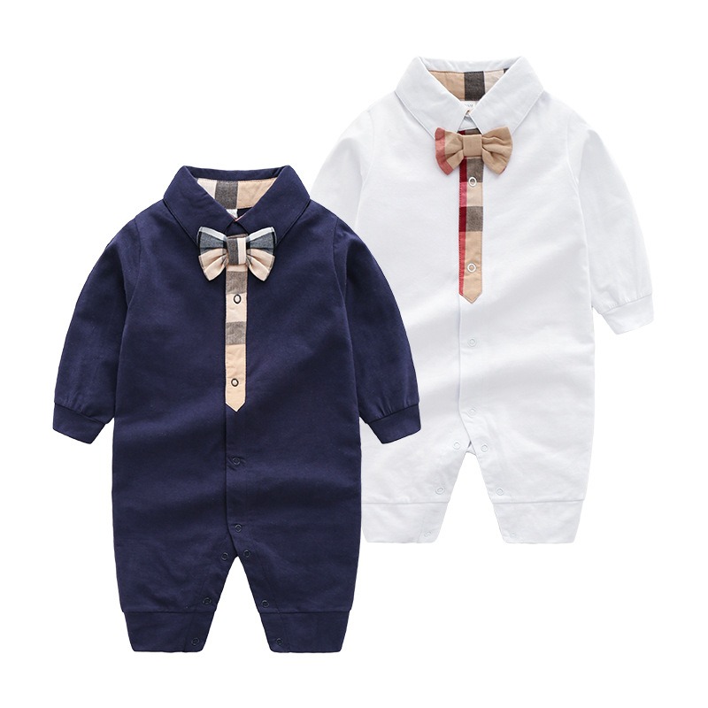 Baby Boy British Style Bow Tie Long-Sleeve Jumpsuits