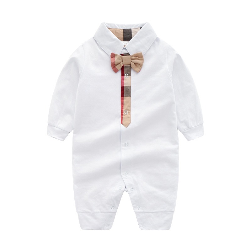 Baby Boy British Style Bow Tie Long-Sleeve Jumpsuits