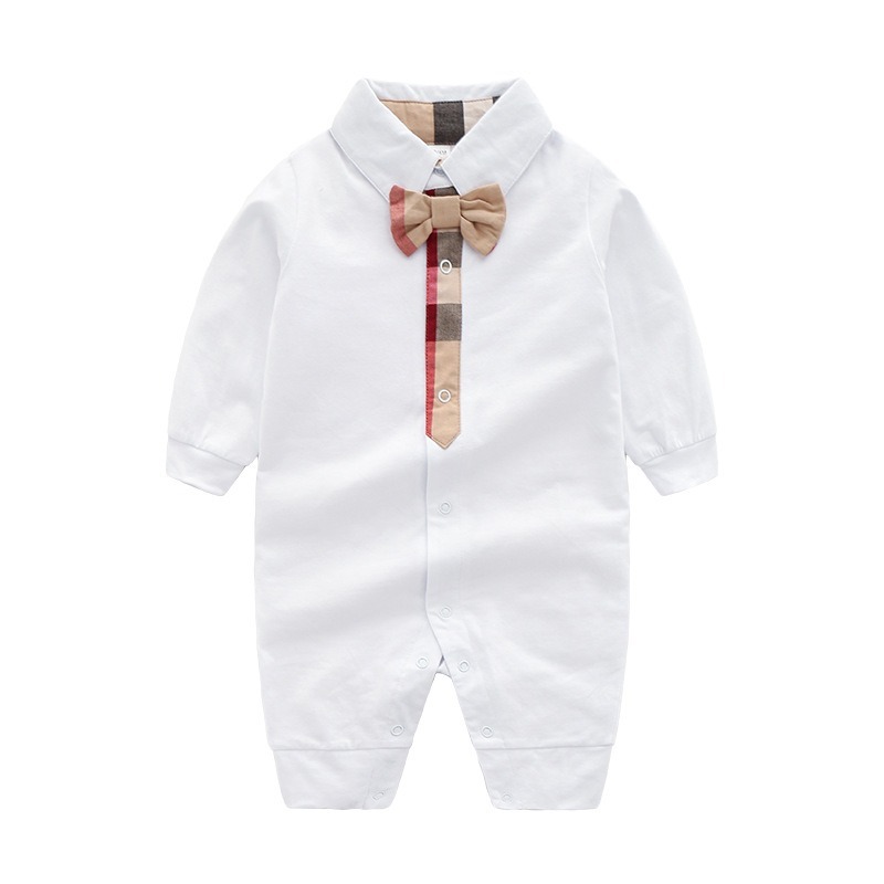 Baby Boy British Style Bow Tie Long-Sleeve Jumpsuits