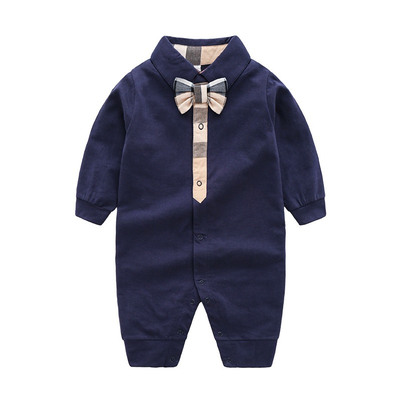 Baby Boy British Style Bow Tie Long-Sleeve Jumpsuits