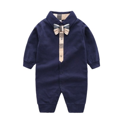 Baby Boy British Style Bow Tie Long-Sleeve Jumpsuits