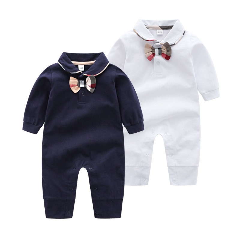 Baby Boy Bow-Tie Lapel Long-Sleeve Jumpsuits
