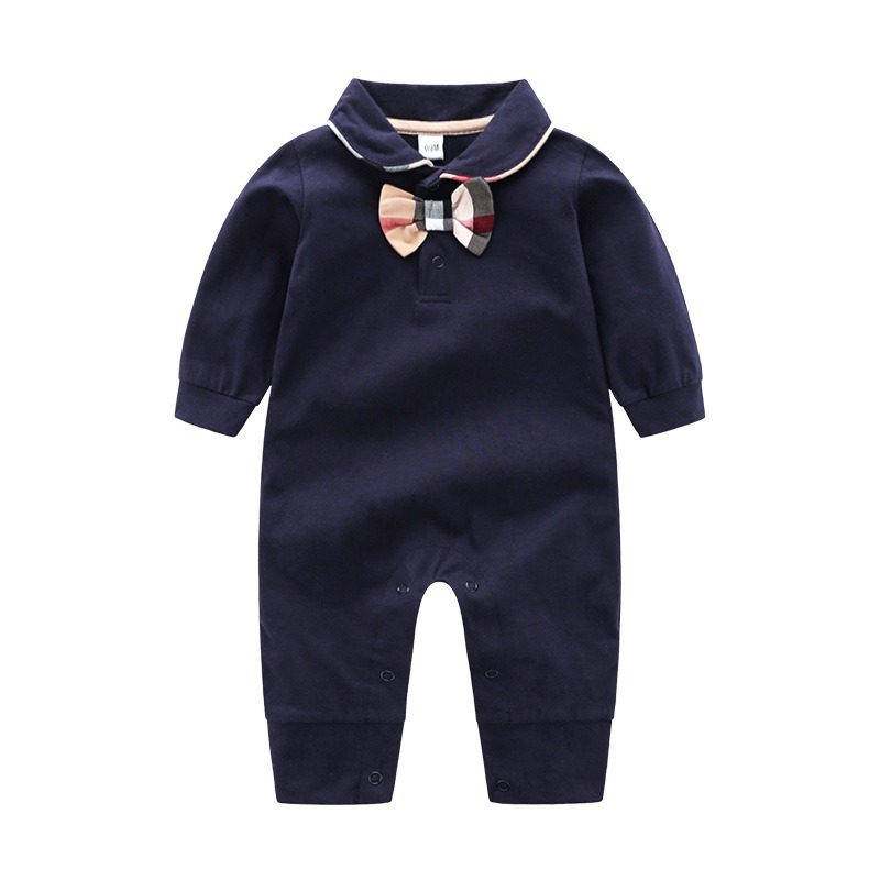 Baby Boy Bow-Tie Lapel Long-Sleeve Jumpsuits