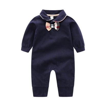 Baby Boy Bow-Tie Lapel Long-Sleeve Jumpsuits