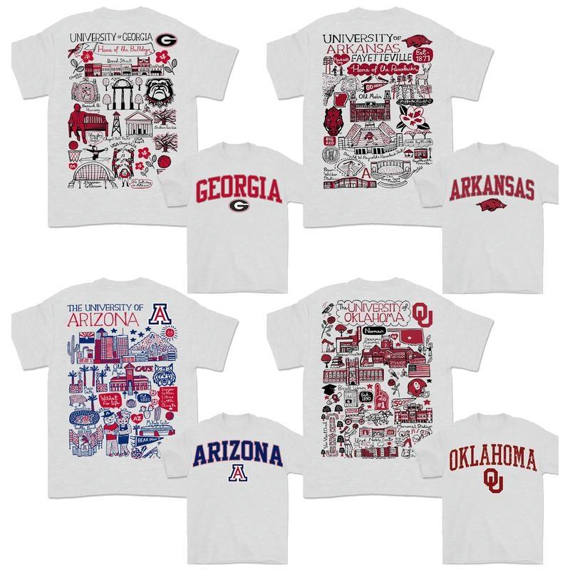 All Team College T-Shirt – Ash, Hand-Drawn University Impressions Artwork, Unisex Design