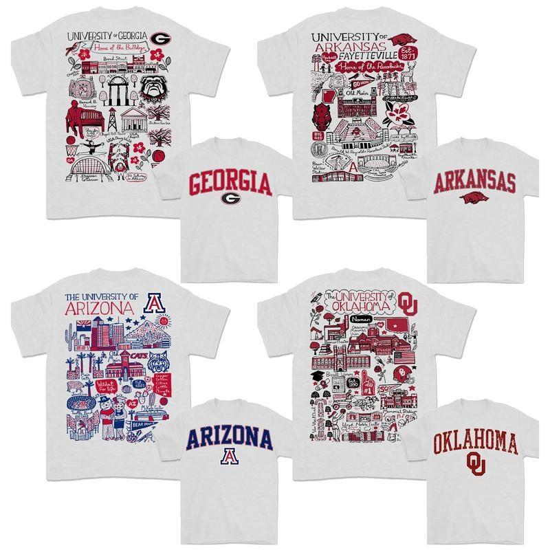 All Team College T-Shirt – Ash, Hand-Drawn University Impressions Artwork, Unisex Design