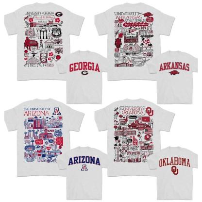 All Team College T-Shirt – Ash, Hand-Drawn University Impressions Artwork, Unisex Design