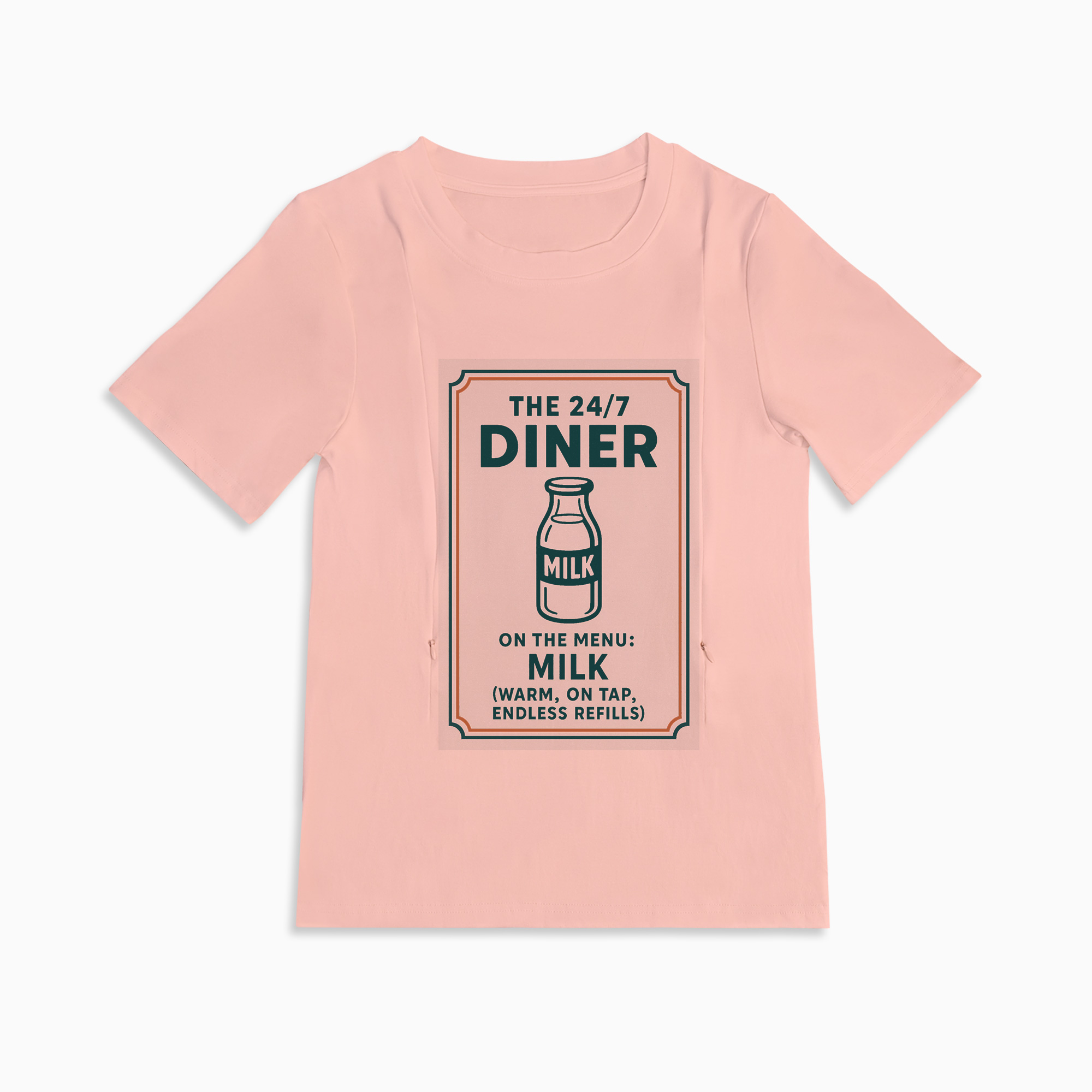 Funny Nursing Tee "24/7 Diner" | Cotton Shirt with Zipper Access