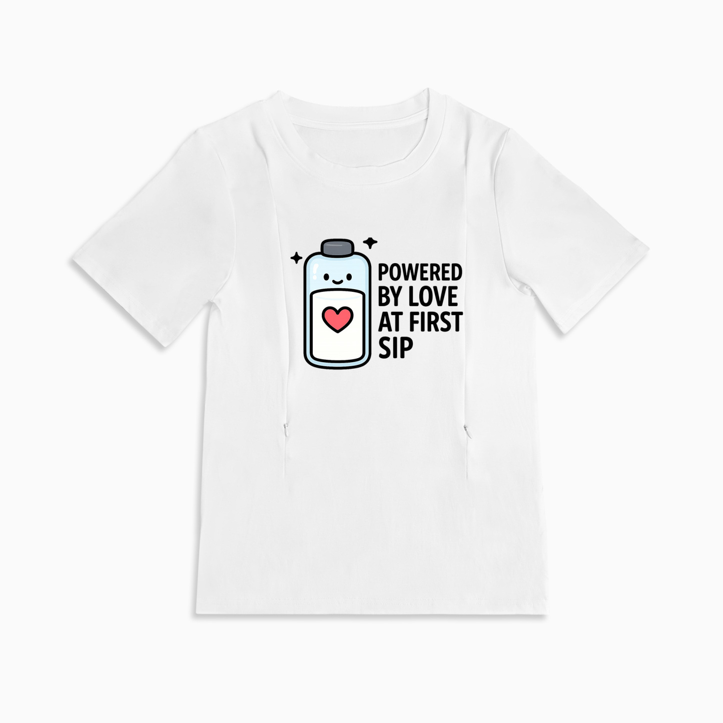Side Zipper Nursing T-Shirt | "Love at First Sip" Cute Mama Tee