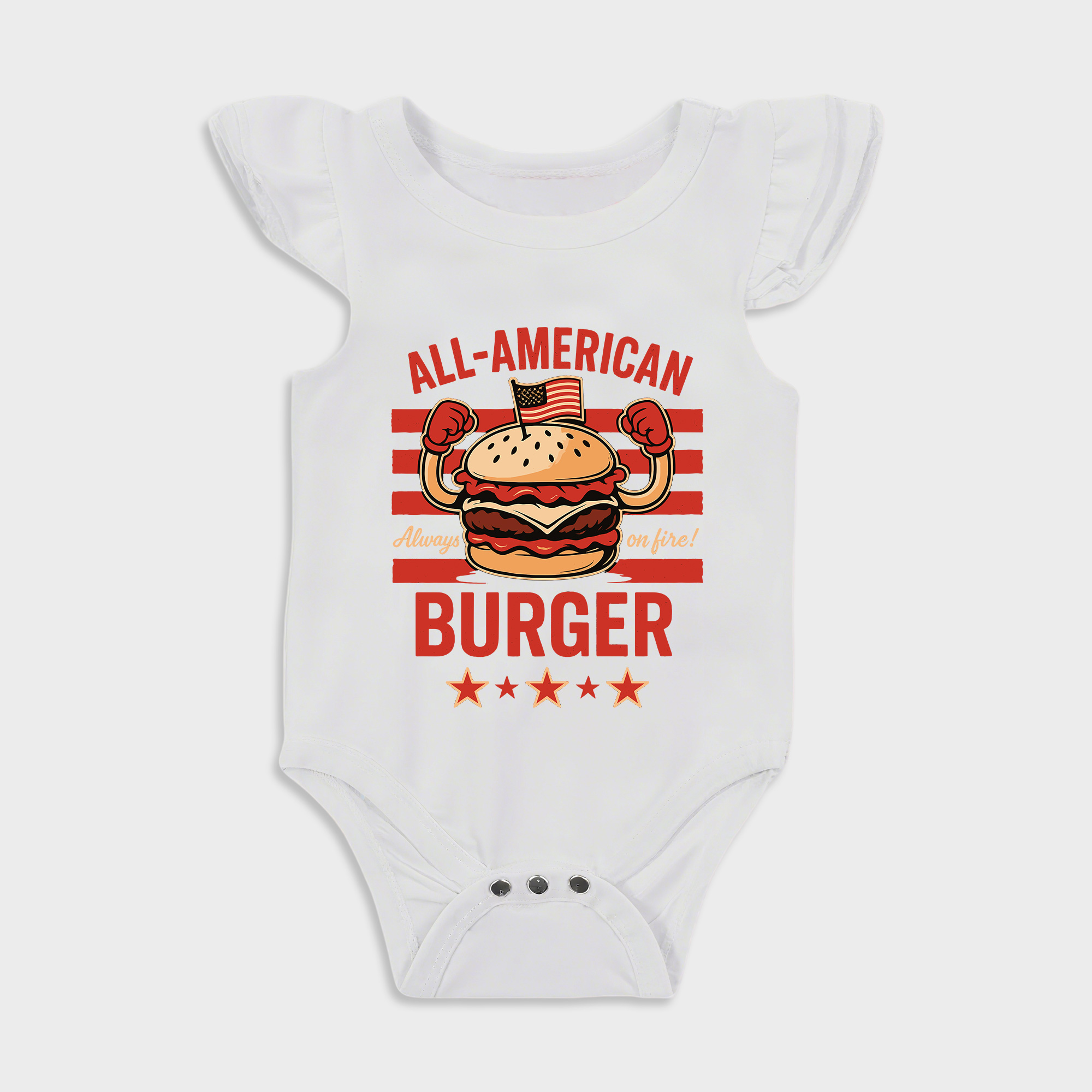 Baby romper - All American Burger Ruffled Triangle Romper White
