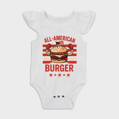 Baby romper - All American Burger Ruffled Triangle Romper White