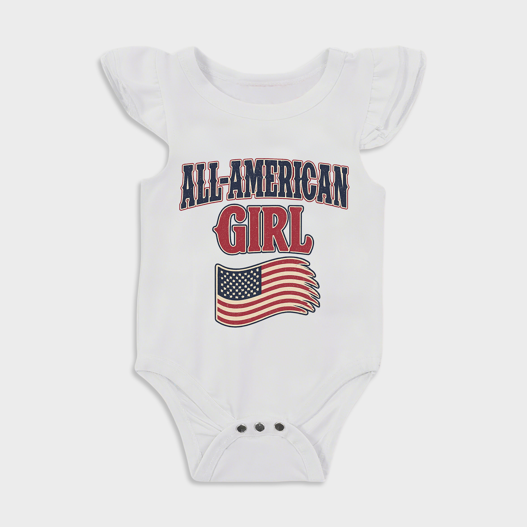 All American Girl Ruffled Triangle Onesies in White Baby onesies