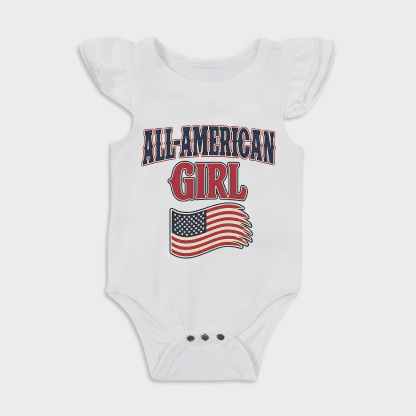 All American Girl Ruffled Triangle Onesies in White Baby onesies