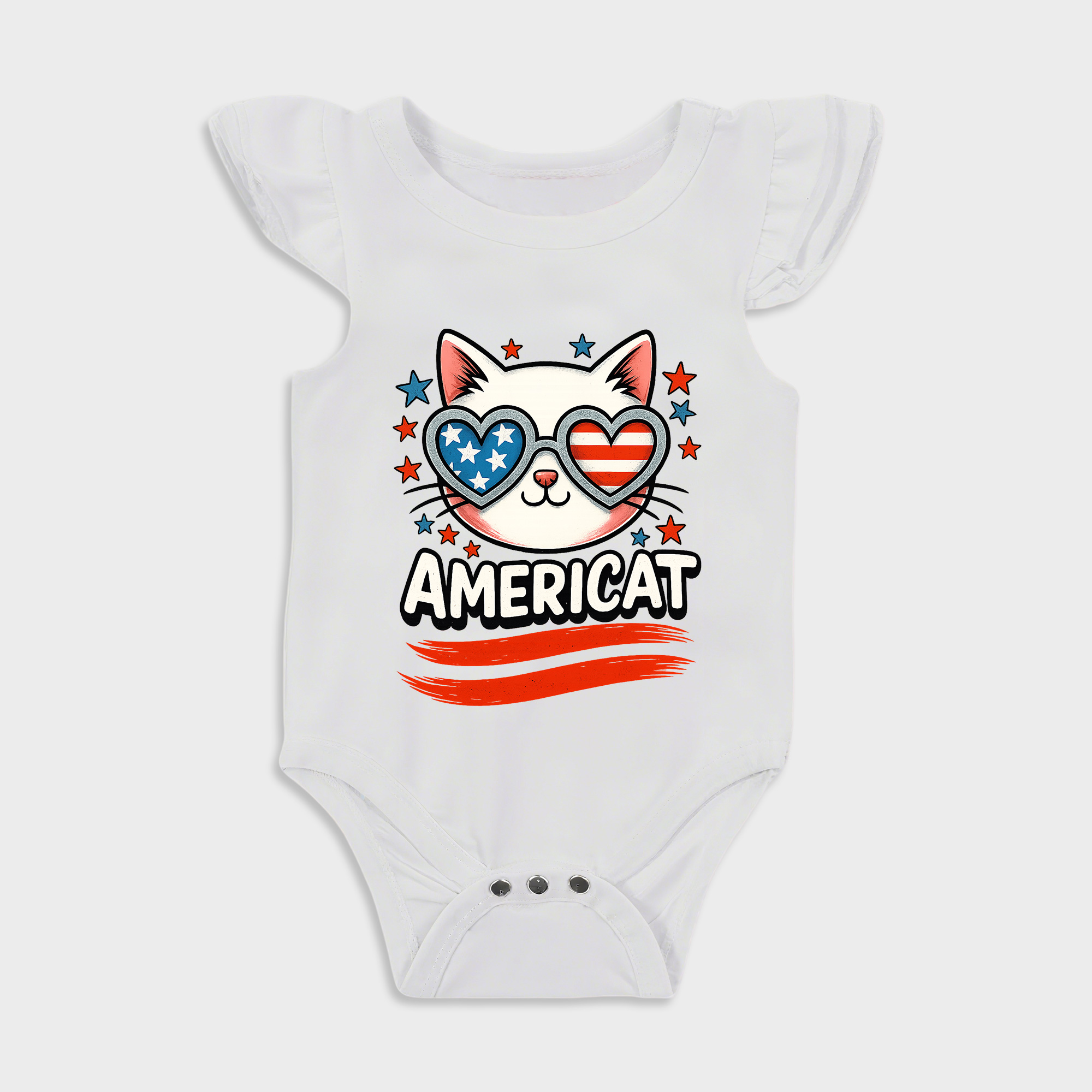 American Cat Ruffled Triangle Onesies in White Baby onesies