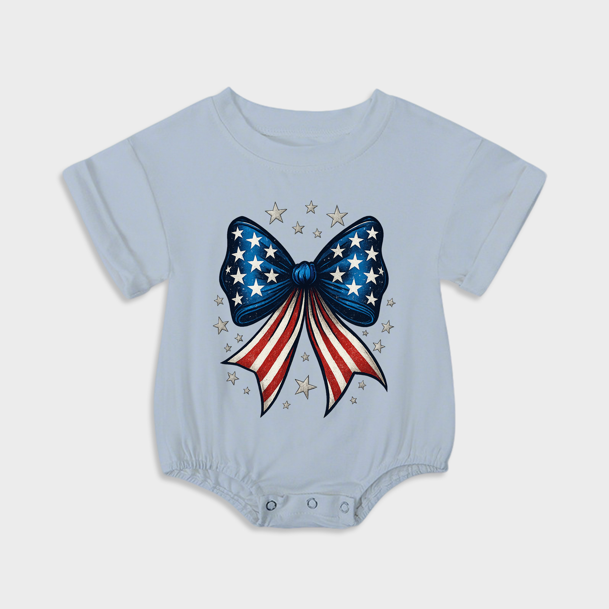 baby onesies - american flag bow short-sleeved triangle onesies light steel blue