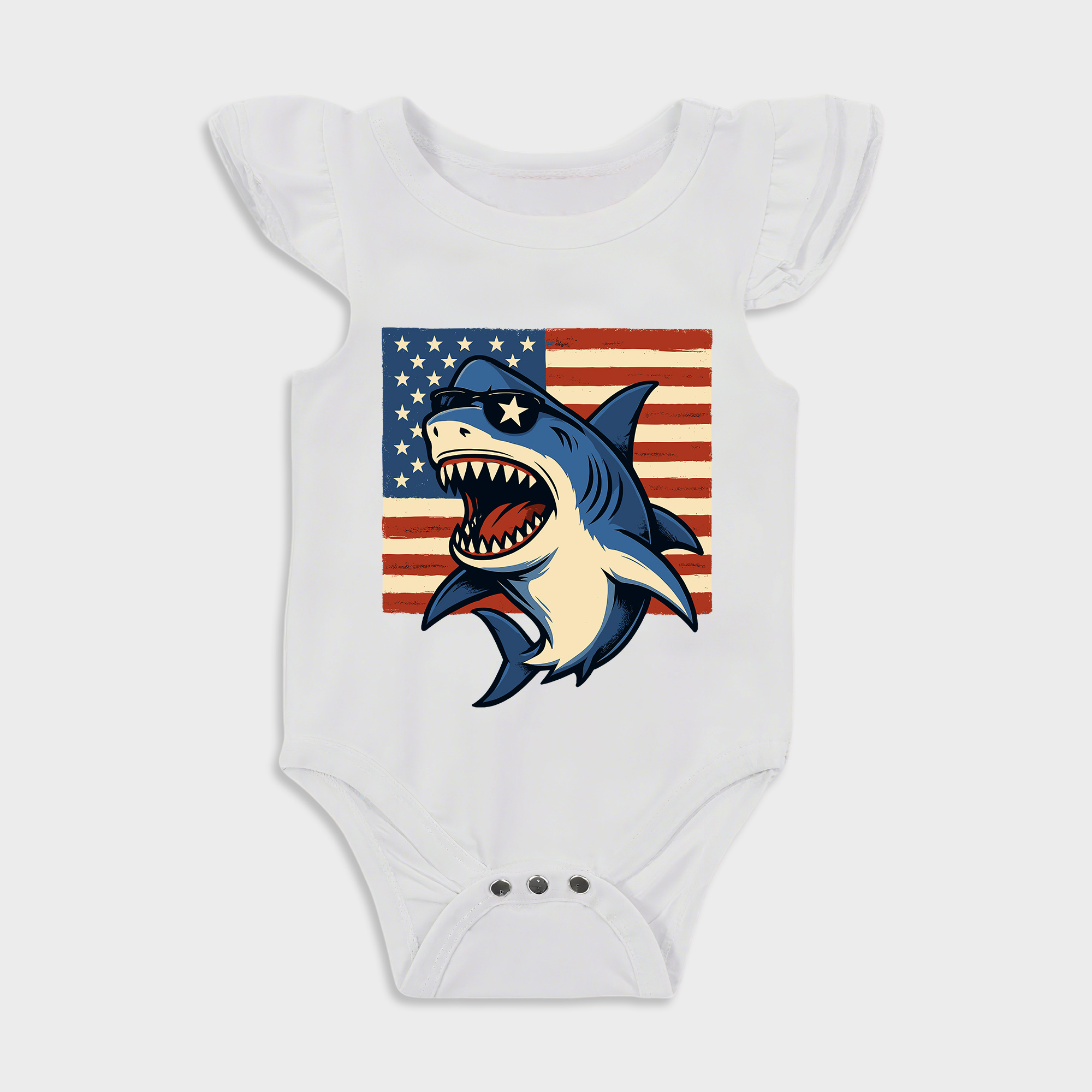 Baby romper - American Flag Shark Ruffled Triangle Romper White