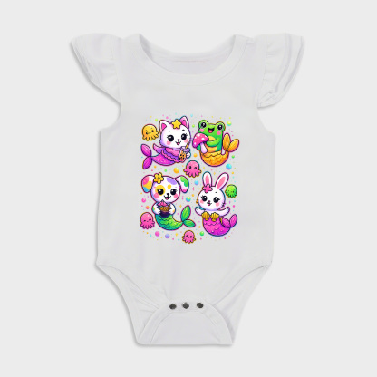 Animal Mermaids Ruffled Triangle Onesies in White Baby onesies