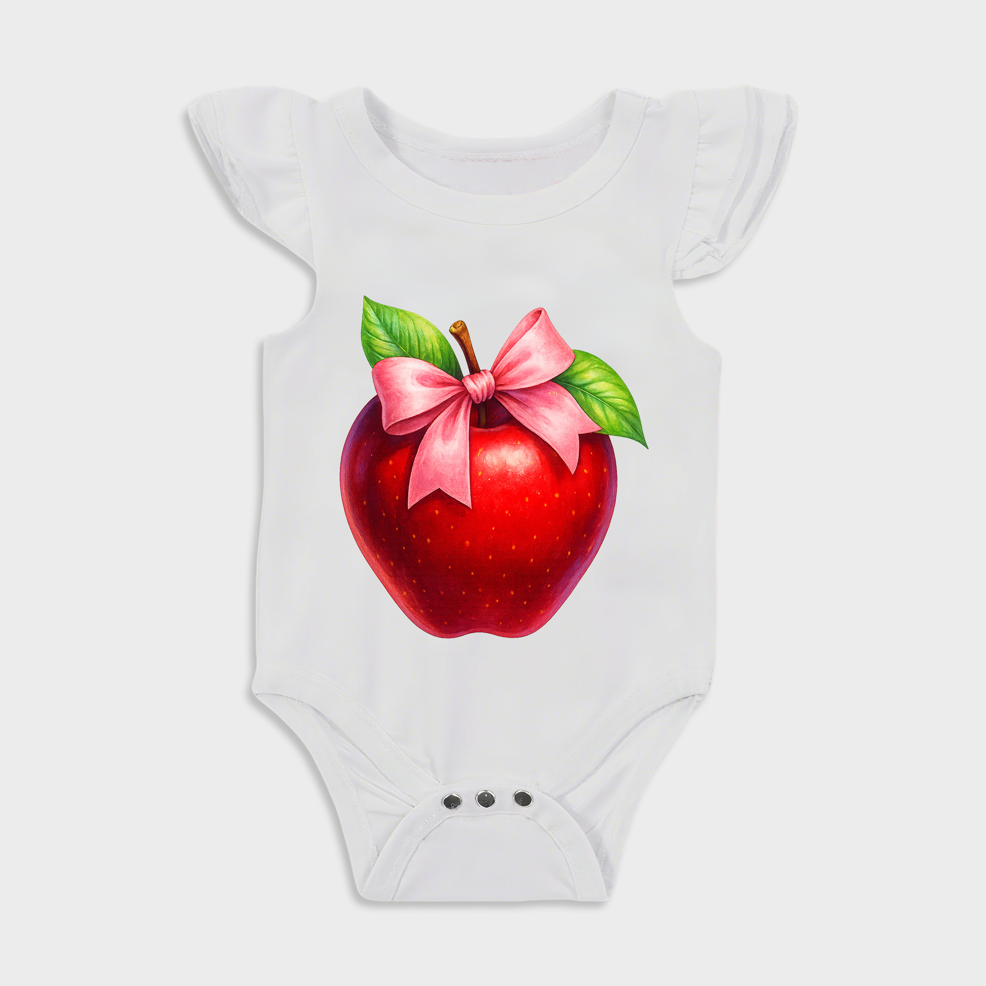 Apple Bow Ruffled Triangle Onesies in White Baby onesies