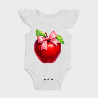 Apple Bow Ruffled Triangle Onesies in White Baby onesies