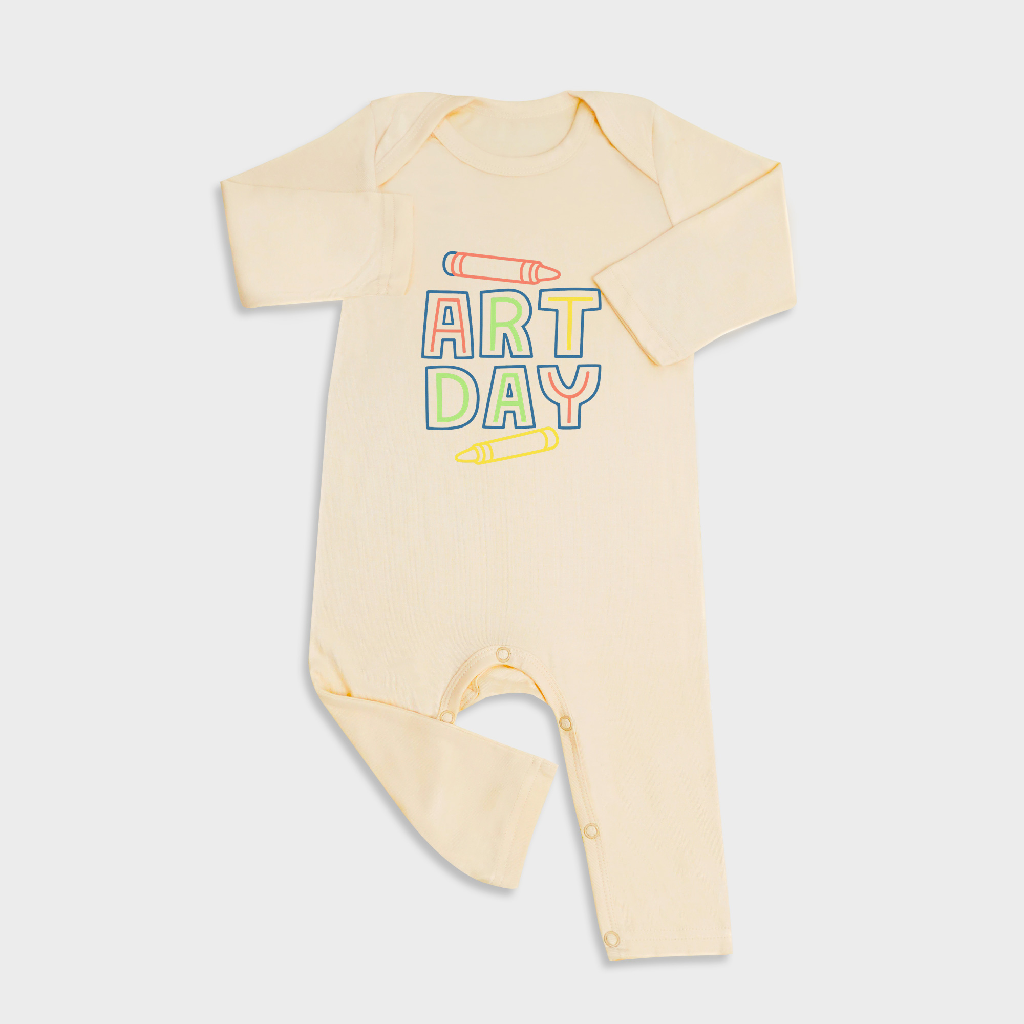 Baby romper featuring Art Day design in Light Yellow